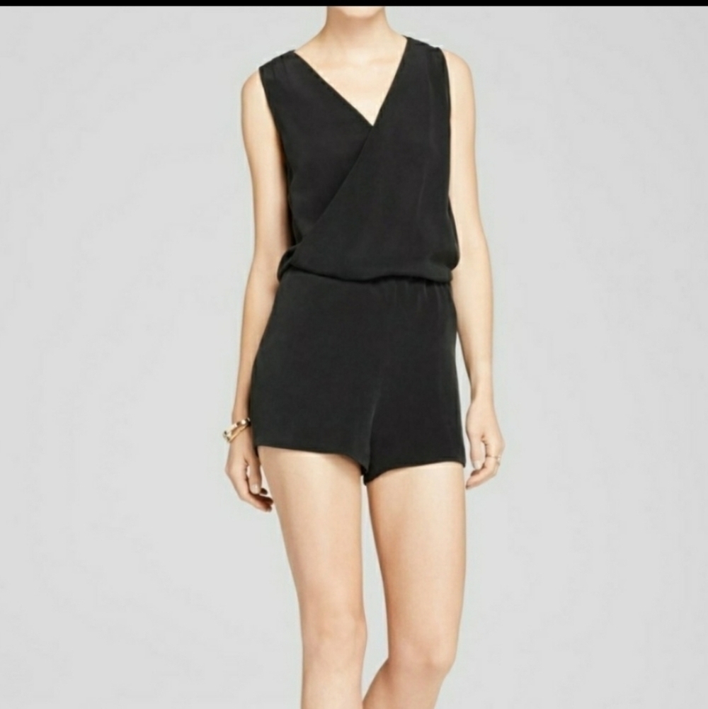 Rebecca Minkoff black silk v-neck romper NWT